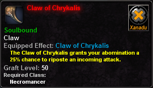 In-game tooltip for Claw of Chrykalis