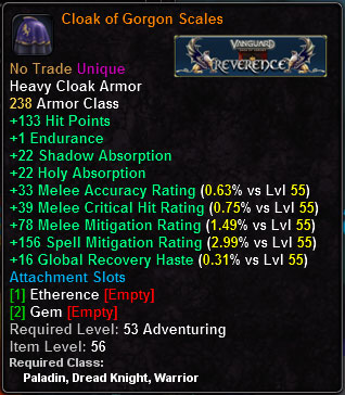 In-game tooltip for Cloak of Gorgon Scales