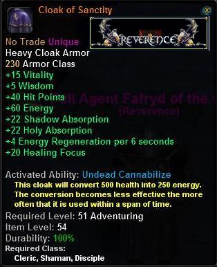 In-game tooltip for Cloak of Sanctity