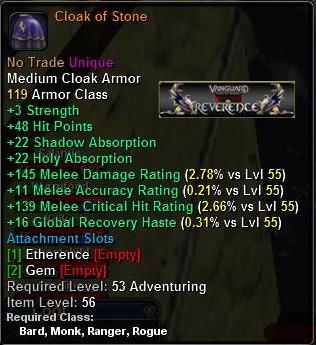 In-game tooltip for Cloak of Stone