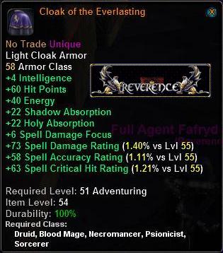 In-game tooltip for Cloak of the Everlasting