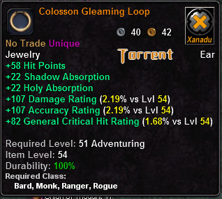 In-game tooltip for Colosson Gleaming Loop