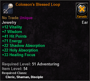 In-game tooltip for Colosson's Blessed Hoop