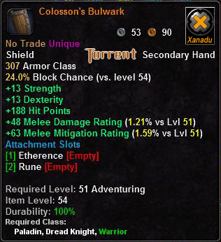 In-game tooltip for Colosson's Bulwark