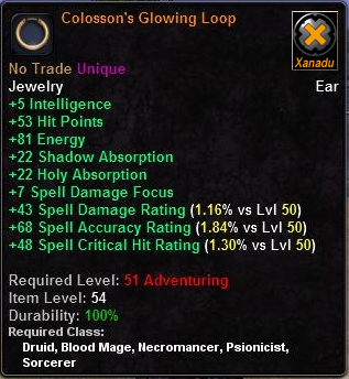In-game tooltip for Colosson's Glowing Loop
