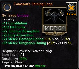 In-game tooltip for Colosson's Shining Loop