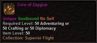 In-game tooltip for Core of Zaygius