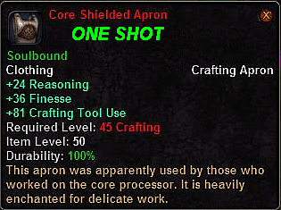 In-game tooltip for Core Shielded Apron