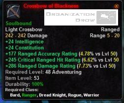 In-game tooltip for Crossbow of Blackness