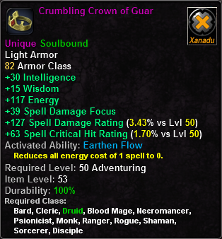 In-game tooltip for Crumbling Crown of Guar