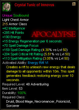 In-game tooltip for Crystal Tunic of Innovus