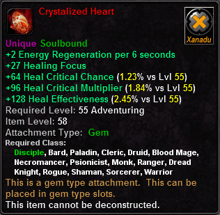 In-game tooltip for Crystalized Heart