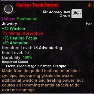 In-game tooltip for Cyclops Tooth Earstud