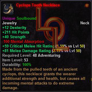 In-game tooltip for Cyclops Tooth Necklace
