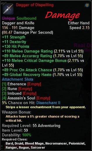 In-game tooltip for Dagger of Dispelling