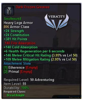 In-game tooltip for Dark Frozen Greaves