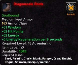In-game tooltip for Dragonscale Boots