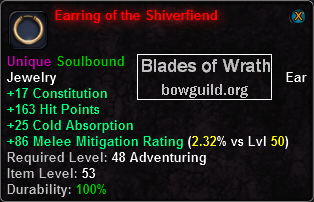 In-game tooltip for Earring of the Shiverfiend