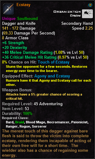 In-game tooltip for Ecstasy