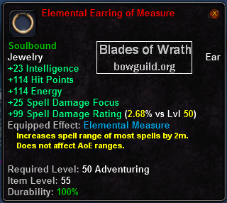 In-game tooltip for Elemental Earring of Measure