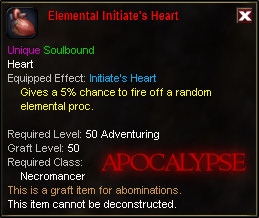 In-game tooltip for Elemental Initiate's Heart