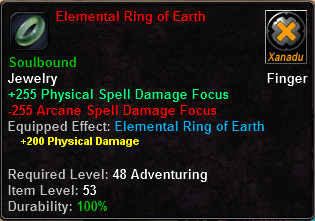 In-game tooltip for Elemental Ring of Earth