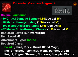 In-game tooltip for Encrusted Carapace Fragment