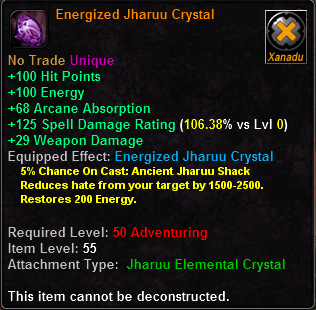 In-game tooltip for Energized Jahruu Crystal