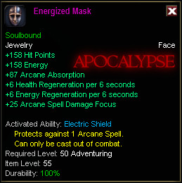In-game tooltip for Energized Mask
