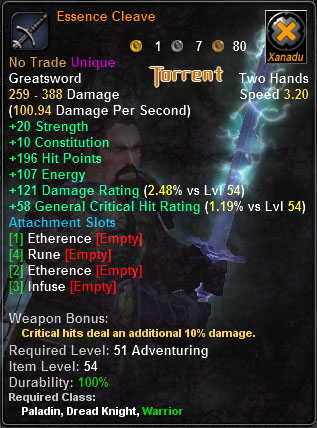 In-game tooltip for Essence Cleave