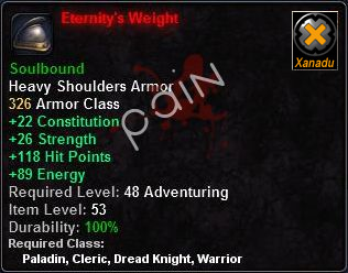 In-game tooltip for Eternity's Weight