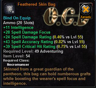 In-game tooltip for Feathered Skin Bag