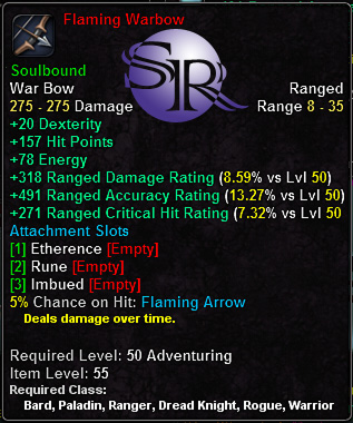 In-game tooltip for Flaming Warbow
