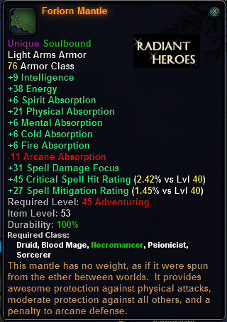 In-game tooltip for Forlorn Mantle