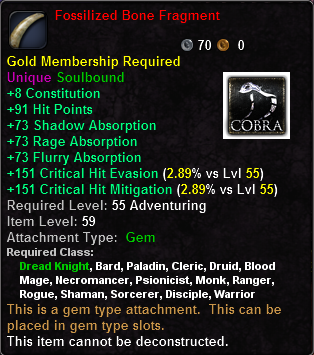 In-game tooltip for Fossilized Bone Fragment
