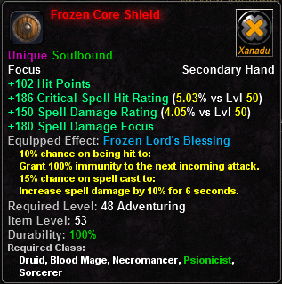 In-game tooltip for Frozen Core Shield