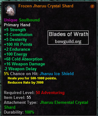 In-game tooltip for Frozen Jharuu Crystal Shard