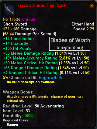 In-game tooltip for Frozen Jharuu Heal Stick