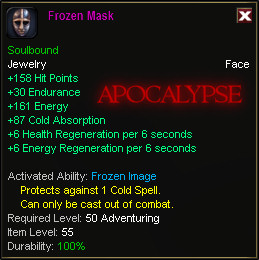 In-game tooltip for Frozen Mask