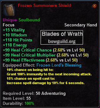 In-game tooltip for Frozen Summoners Shield