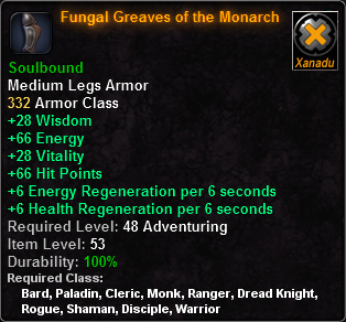 In-game tooltip for Fungal Greaves of the Monarch