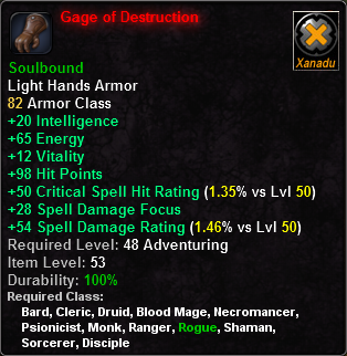In-game tooltip for Gage of Destruction