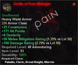 In-game tooltip for Girdle of Pure Midnight