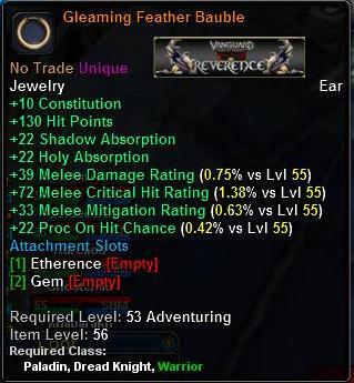 In-game tooltip for Gleaming Feather Bauble