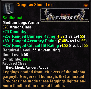 In-game tooltip for Gregoras Stone Legs