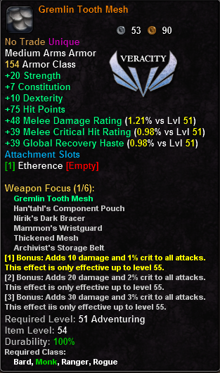 In-game tooltip for Gremlin Tooth Mesh