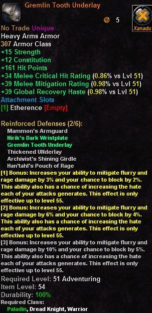 In-game tooltip for Gremlin Tooth Underlay
