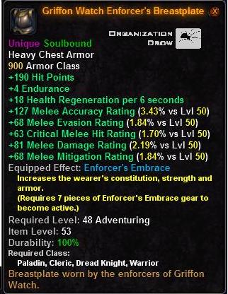 In-game tooltip for Griffon Watch Enforcer's Breastplate