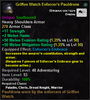 In-game tooltip for Griffon Watch Enforcer's Pauldrons