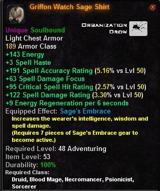 In-game tooltip for Griffon Watch Sage Shirt